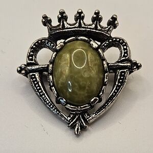 Vintage Miracle Scottish Luckenbooth Brooch Green Stone Jewelry